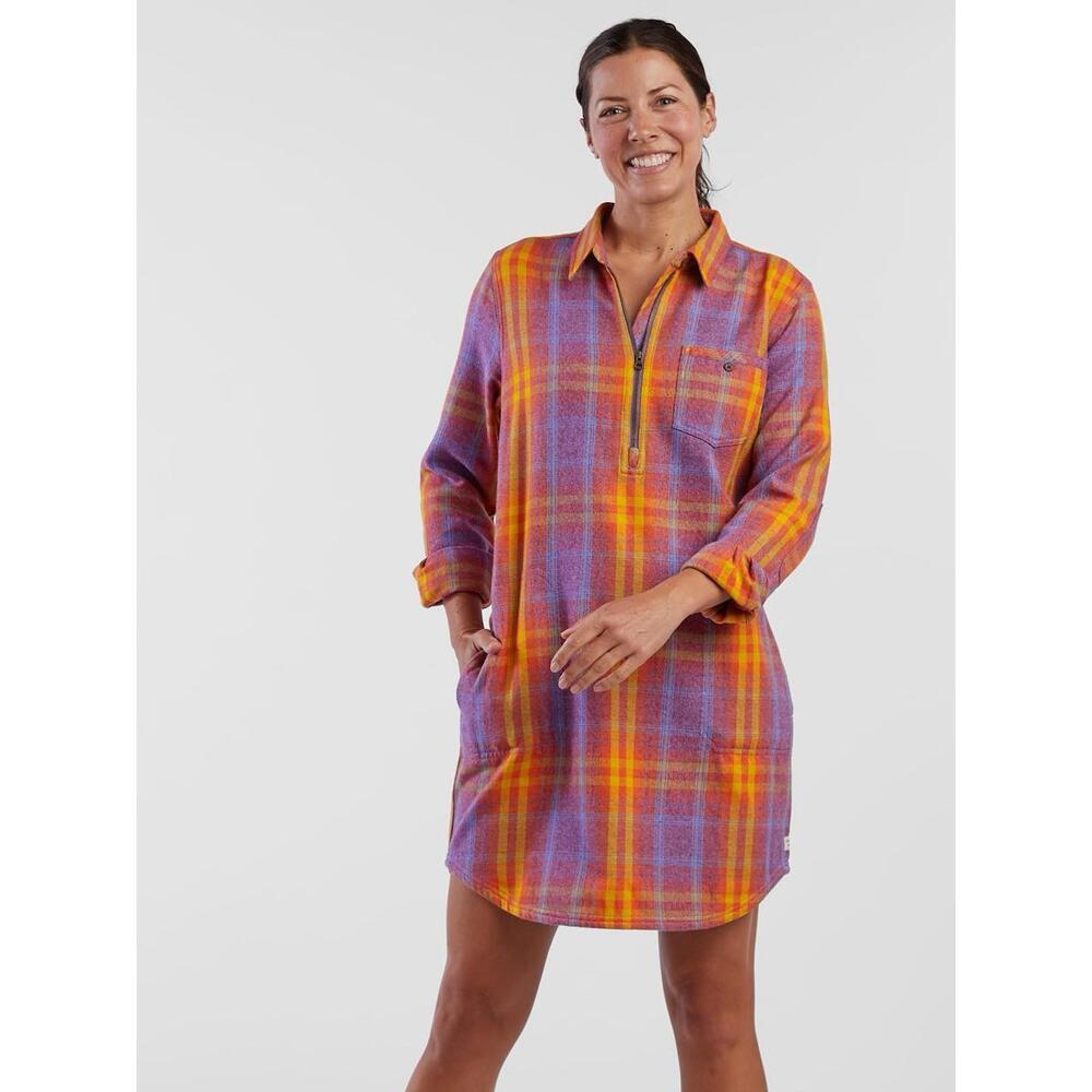 Toad & Co dress  small S flannel plaid long sleeve shirtdress mini outdoor